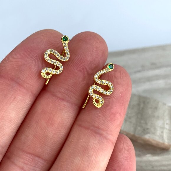 NEW ~ Anthropologie SHASHI Serpent Climber Gold Earrings - Picture 3 of 12